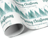 Papier Cadeau Élégant Turquoise Green Forest Custom Joyeux Noël (Coin rond)