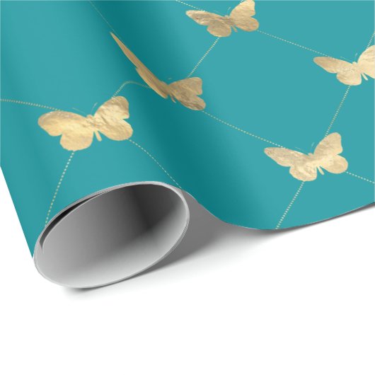 Papier Cadeau Élégant Turquoise  Papillon Motif (Coin rond)