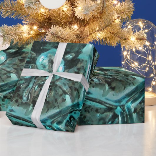 Papier Cadeau Elégant verre d'art bleu vert bijou Aqua Noël (Vacances)
