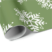 Papier Cadeau Élégant Vert blanc Silver Flocon de neige Noël (Coin rond)