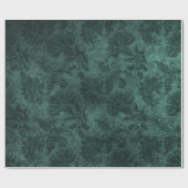 Papier Cadeau Élégant vert damassé motif floral (Plat)