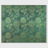 Papier Cadeau Élégant vert damassé motif floral (Plat)