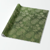 Papier Cadeau Élégant vert damassé motif floral (Déroulé)