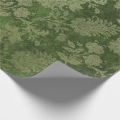 Papier Cadeau Élégant vert damassé motif floral (Coin)