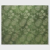 Papier Cadeau Élégant vert damassé motif floral (Plat)