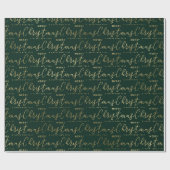Papier Cadeau Élégant Vert et Or Joyeux Texte de Noël (Plat)