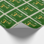 Papier Cadeau Elégant, Vert, Faux Gold 3ème anniversaire + Nom (Coin)