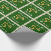 Papier Cadeau Elégant, Vert, Faux Gold 5e anniversaire + Nom (Coin)
