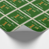 Papier Cadeau Elégant, Vert, Faux Or 1er Anniversaire + Nom (Coin)