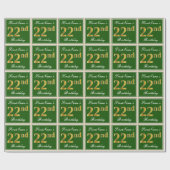 Papier Cadeau Élégant, Vert, Faux Or 22ème anniversaire + Nom (Plat)
