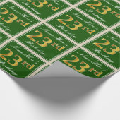 Papier Cadeau Elégant, Vert, Faux Or 23ème anniversaire + Nom (Coin)