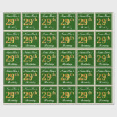 Papier Cadeau Elégant, Vert, Faux Or 29ème Anniversaire + Nom (Plat)
