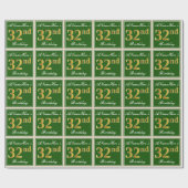 Papier Cadeau Elégant, Vert, Faux Or 32ème Anniversaire + Nom (Plat)