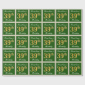 Papier Cadeau Elégant, Vert, Faux Or 39ème Anniversaire + Nom (Plat)