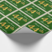 Papier Cadeau Elégant, Vert, Faux Or 44ème Anniversaire + Nom (Coin)