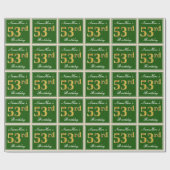 Papier Cadeau Elégant, Vert, Faux Or 53ème anniversaire + Nom (Plat)