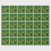 Papier Cadeau Elégant, Vert, Faux Or 56ème Anniversaire + Nom (Plat)