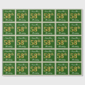 Papier Cadeau Elégant, Vert, Faux Or 58ème anniversaire + Nom (Plat)
