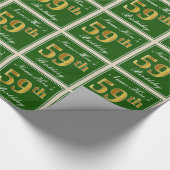 Papier Cadeau Elégant, Vert, Faux Or 59ème Anniversaire + Nom (Coin)