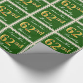 Papier Cadeau Élégant, Vert, Faux Or 62ème anniversaire + Nom (Coin)