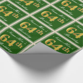Papier Cadeau Elégant, Vert, Faux Or 64ème anniversaire + Nom (Coin)