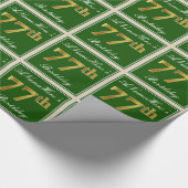 Papier Cadeau Elégant, Vert, Faux Or 77ème Anniversaire + Nom (Coin)