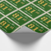 Papier Cadeau Elégant, Vert, Faux Or 81ème Anniversaire + Nom (Coin)