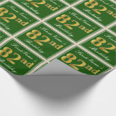Papier Cadeau Elégant, Vert, Faux Or 82ème Anniversaire + Nom (Coin)