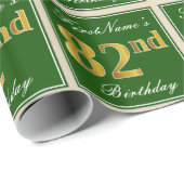 Papier Cadeau Elégant, Vert, Faux Or 82ème Anniversaire + Nom (Coin rond)