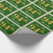 Papier Cadeau Elégant, Vert, Faux Or 94ème Anniversaire + Nom (Coin)
