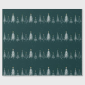 Papier Cadeau Élégant Vert foncé Blanc Noël Arbres Motif (Plat)