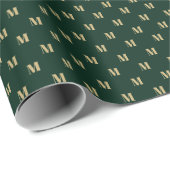 Papier Cadeau Élégant vert foncé or personnalisé monogramme init (Coin rond)