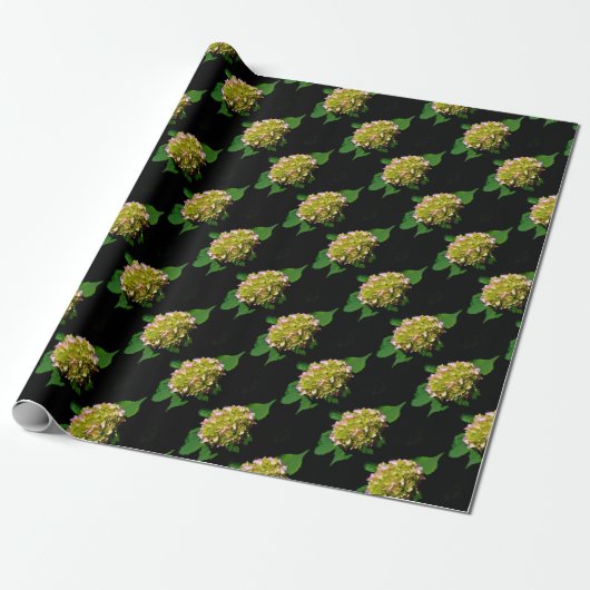 Papier Cadeau Élégant vert jaune rose Hydrangea motif (Déroulé)