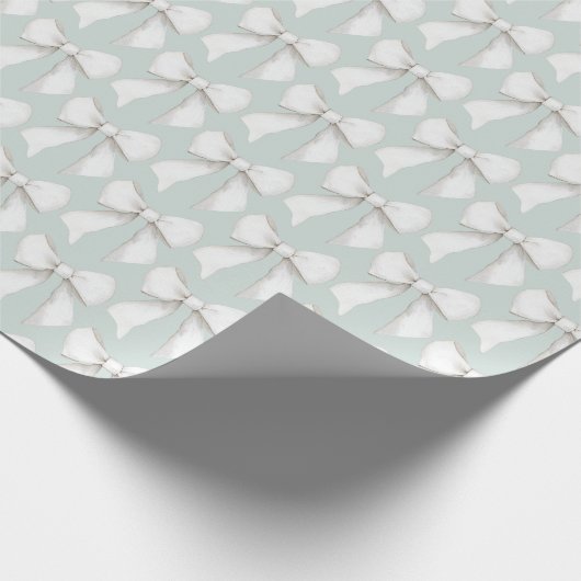 Papier Cadeau Élégant Vert Menthe Blanc Cœurs Mariage (Coin)