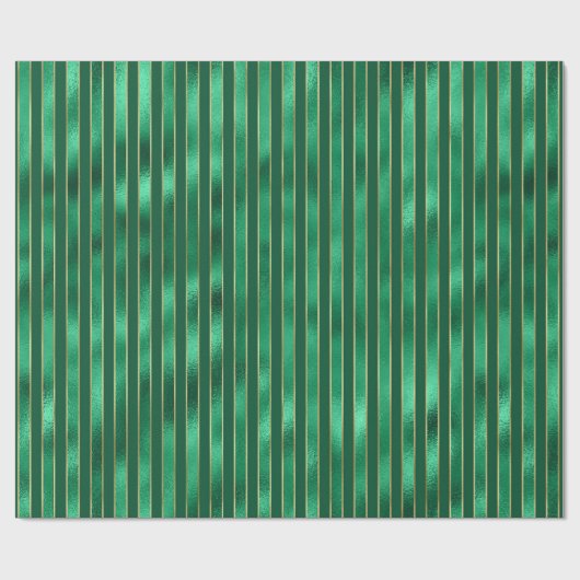 Papier Cadeau Élégant Vert Metallic Stripe Holiday (Plat)