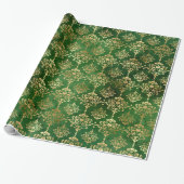 Papier Cadeau Elégant vert & or motif damassé de Noël (Déroulé)
