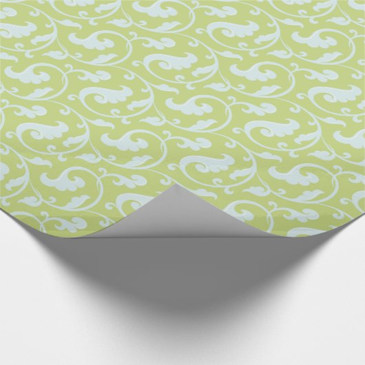 Papier Cadeau Élégant vert rétro et rose menthe tourbillons moti (Coin)