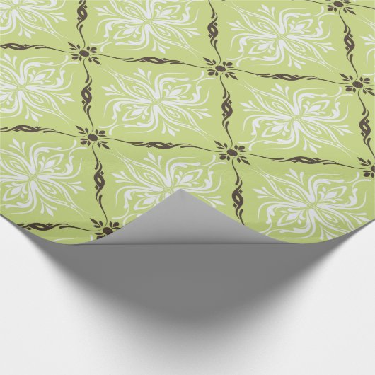 Papier Cadeau Elégant vert turquoise brun damassé motif (Coin)