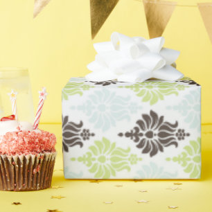 Papier Cadeau Elégant vert turquoise brun damassé motif