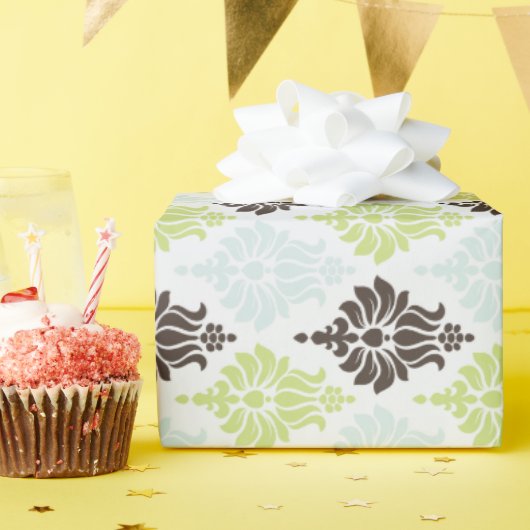 Papier Cadeau Elégant vert turquoise brun damassé motif (Fête d'anniversaire)