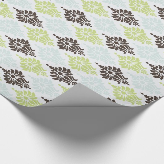 Papier Cadeau Elégant vert turquoise brun damassé motif (Coin)