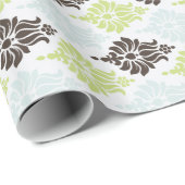 Papier Cadeau Elégant vert turquoise brun damassé motif (Coin rond)