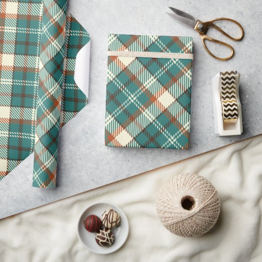 Papier Cadeau Élégant Vert Vintage Plaid (Artisanat)