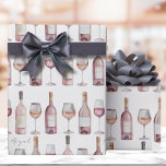Papier Cadeau Élégant vin rose rose pâle<br><div class="desc">Ce papier d'emballage sur le thème du vin est parfait pour ajouter une touche de charme à tout cadeau pour les amateurs de vin. Avec ses lignes de bouteilles de vin et de verres, le design est à la fois ludique et élégant. Pour une touche personnelle subtile, vous pouvez ajouter...</div>