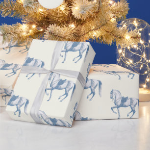 Papier Cadeau Elégant Vintage Blanc Lipizzaner Horse Dusty Blue