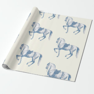 Papier Cadeau Elégant Vintage Blanc Lipizzaner Horse Dusty Blue