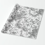 Papier Cadeau Élégant Vintage Français gravé Floral Gris-Toile<br><div class="desc">Elégant et orné gris et blanc vintage toile de jouy motif avec fleurs exotiques,  vignes et feuillage entrelacés de guirlandes et paniers de roses. Ce motif a été adapté d'un fragment textile français historique vers 1910 dans la collection Smithsonian.</div>