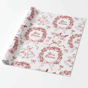 Papier Cadeau Elégant Vintage Joyeux Noël Vaches Rouge Toile