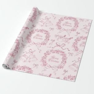 Papier Cadeau Élégant Vintage Joyeux Noël Vaches Toile rose