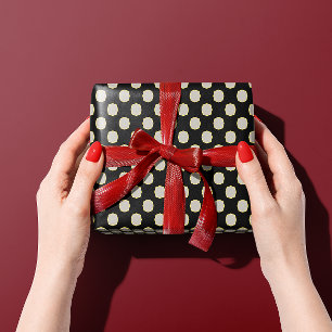 Papier Cadeau Élégant Vintage Rétro Noir à pois